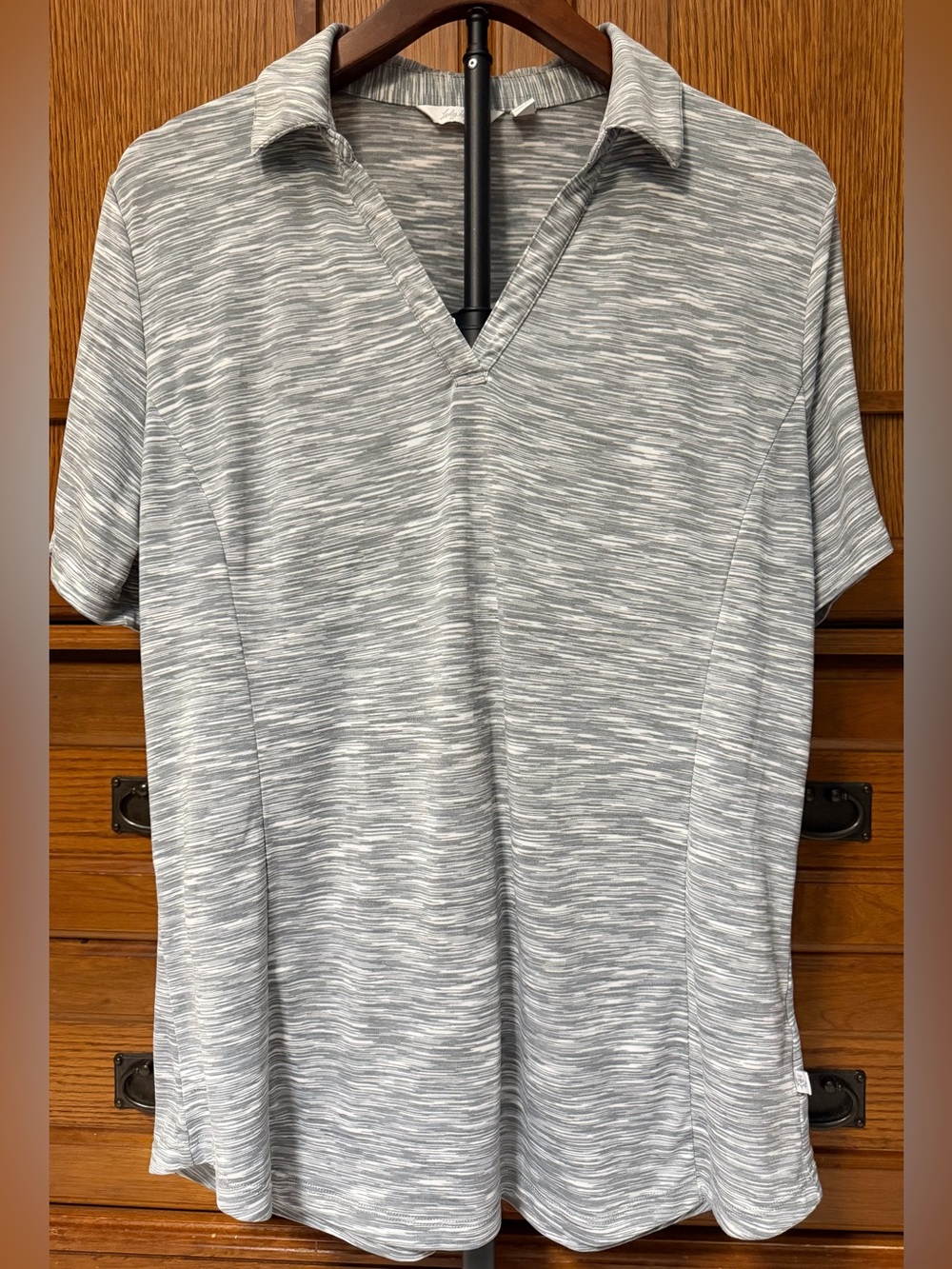 Lady Hagen Heathered Gray Space Dye V-Neck Polo Golf Shirt Country Club Sporty